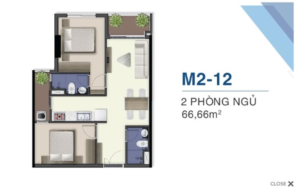 2Bán căn hộ Q7 Saigon Riverside tầng thấp, 2 phòng ngủ, diện tích 66.6m2