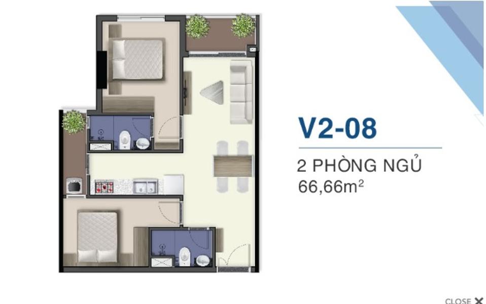 2Bán căn hộ 2 phòng ngủ tầng cao tại Q7 Saigon Riverside,  66.6m2