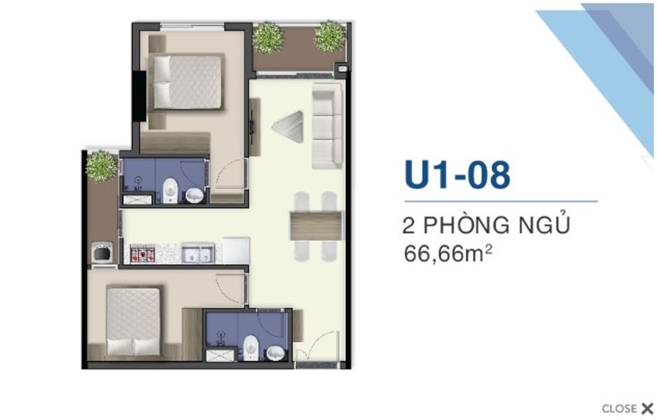 2Bán căn hộ tầng cao Q7 Saigon Riverside, 2 phòng ngủ, diện tích 66.6m2