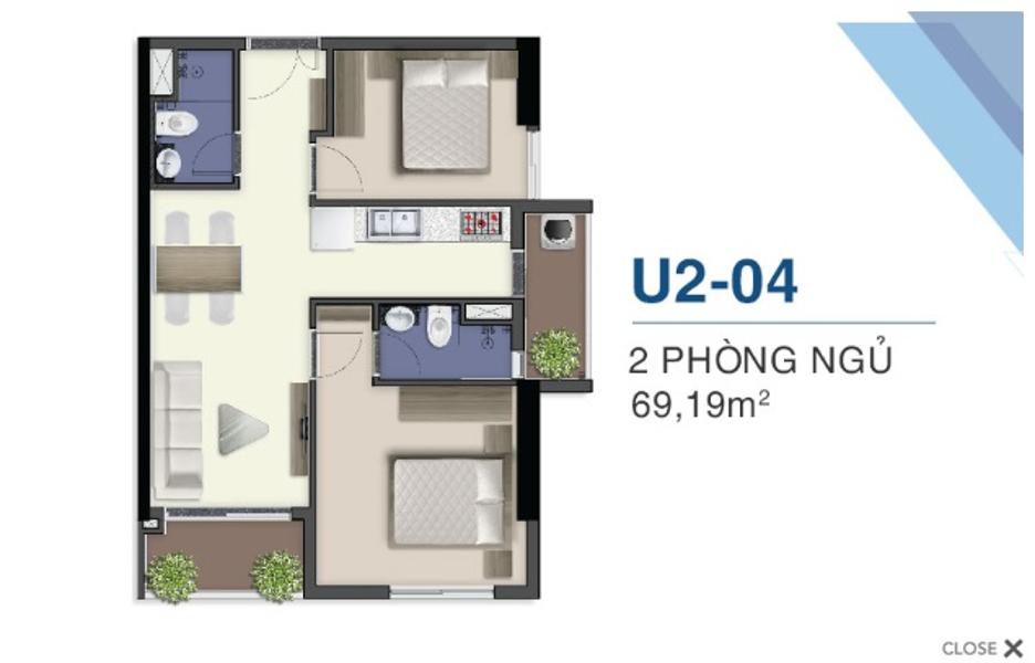2Bán căn hộ Q7 Saigon Riverside tầng trung, 2 phòng ngủ diện tích 69m2