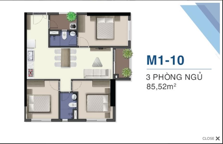 4Bán căn hộ Q7 Saigon Riverside tầng cao, 3 phòng ngủ, diện tích 85.5m2