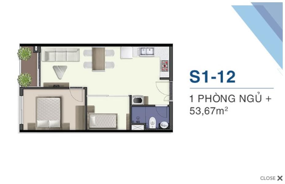 2Bán căn hộ Q7 Saigon Riverside 1 phòng ngủ tầng trung, diện tích 53.67m2
