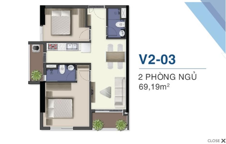 Bán căn hộ tầng cao Q7 Saigon Riverside nội thất cơ bản, 2 phòng ngủ.2